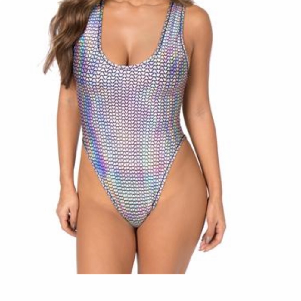 Silver holographic bodysuit